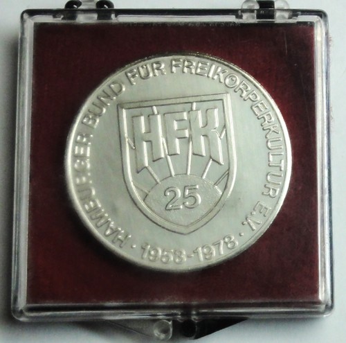 Medaille 25 Jahre HFK Hamburg 1953-1978 Freikörperkultur e.V. st/unc + Etui - Picture 4 of 5