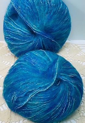 Mohair Metallic NewYarn Unit Lot of 2 Vintage  Rich Blues  Silver No Label Halo