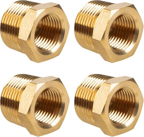 4 Pack 3/4" NPT Male to 1/2" NPT Female Brass Hex Bushing Reducer Pipe Fitting