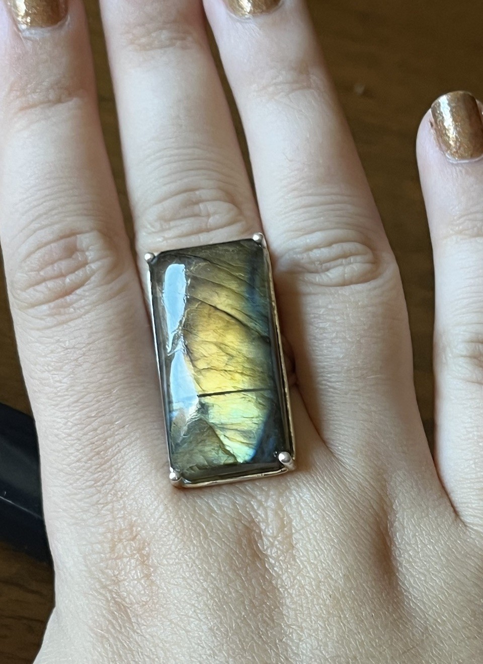 sterling silver large rectangular labradorite rin… - image 2