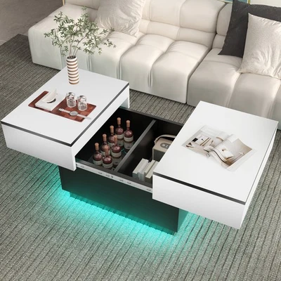 Couchtisch Beistelltisch mit LED Wohnzimmertisch Kaffeetisch, Versteckten Jgvwoj - Bild 1 von 4