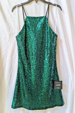 NWT LULUs Casmar Dark Emerald Green Sequin Adjustable Strap Mini Dress Size S