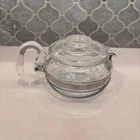 Vintage Pyrex Flameware Glass Teapot 6-Cup Stovetop Kettle with Lid