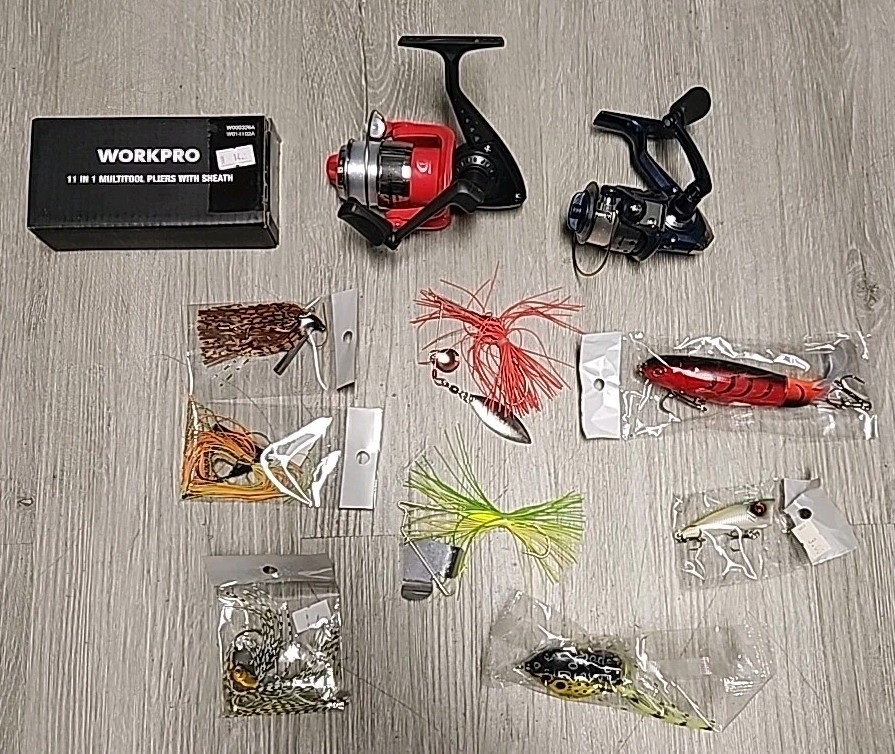 Fishing Bundle 2 Spinning Reels Multitool 8 Bass New Lures | eBay