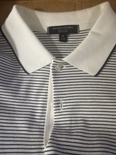 Banana Republic Men's Size Medium Luxury Touch Performance Polo White/Navy Strip