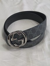 Reversible Gucci Monogram Belt Black Dark Silver GG Belt Buckle 34-36 IT 100CM