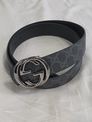 Reversible Gucci Monogram Belt Black Dark Silver GG Belt Buckle 34