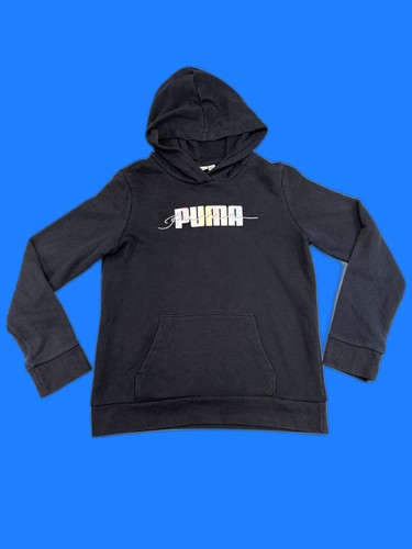 PUMA Pullover Hoodie L14/16 Black Cotton Blend Regular Fit Graphic Pattern
