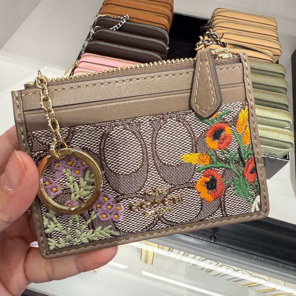Coach Mini Skinny Id Case In Signature Jacquard With Floral