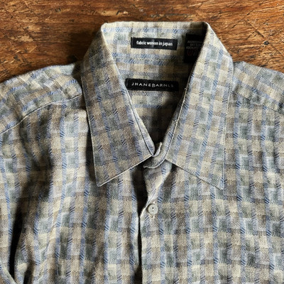 Jhane Barnes Shirt Mens L Disco Shadow Box Macau Cotton Rayon Button Up
