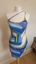 PrettyLittleThing One Shoulder Bodycon Mini Dress | Size UK 6 | Abstract Print 