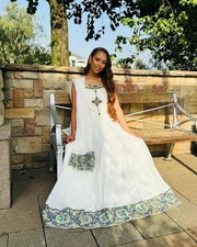 Ethiopian Traditional Dress  Handcrafted Embroidery with Flowing Skirt