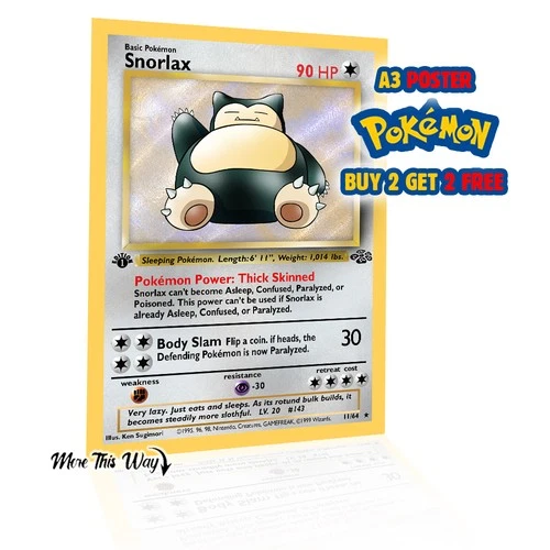 Snorlax Pokémon Card Poster A3 – 1st Edition Style Anime Wall Art – Retro Gamer