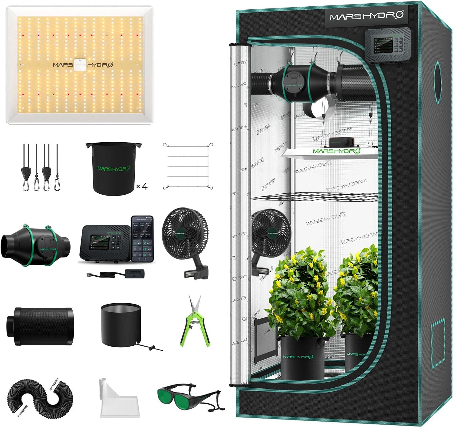 MARS HYDRO 3X3 Smart Grow Tent Kit with Wifi-Integrate<wbr/>d Controller 43,150W TS100