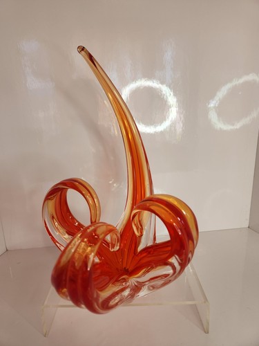 MCM Chalet Art Glass Centerpiece Chantilly Glass 1960s 1970s Red 12" Tall MINT - Picture 3 of 9