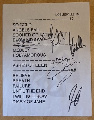 BREAKING BENJAMIN AUTOGRAPHED SETLIST 2016 DARK BEFORE DAWN TOUR PART OF VIP