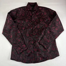 Barry Wang Paisley Shirt Mens M Red Long Sleeve Button Up Floral Formal Preppy