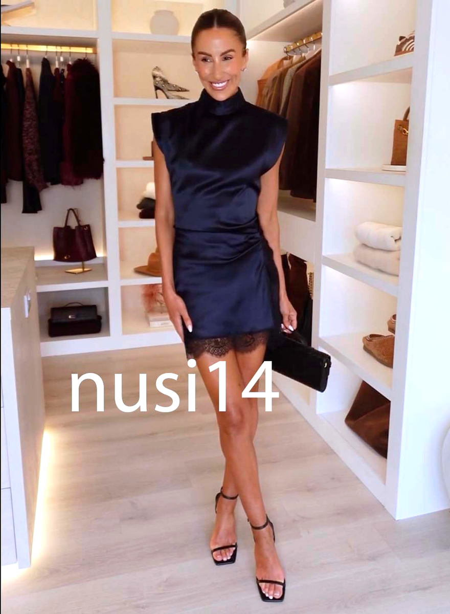 ZARA NEW WOMAN MINI COMBINATION LACE DRESS PLEATED NAVY BLUE XS-XL