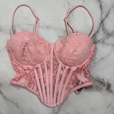 Windsor Pink Floral Lace Corset Top Size S Underwire Sheer