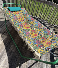 Vintage lata 60. Flower Power Bawełna Płótno Hamak z metalowym stojakiem na rury MOD Kwiatowy