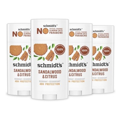Schmidt's Aluminum-Free Vegan Deodorant Sandalwood & Citrus 4 Count for Women...