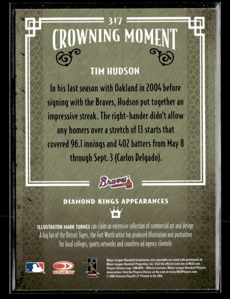 2005 Donruss Diamond Kings #317 Tim Hudson Card Atlanta Braves | eBay