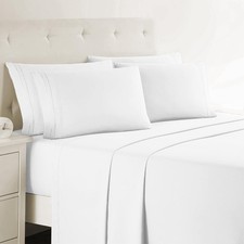 White Cal King Sheet Set, 6 Piece, Hotel Luxury, Super Soft, Bedding, Bed