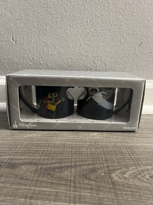 Disney Parks Original Wall-E & Eve Mug Set Pixar Hand Grip Cut Out Heart NIB