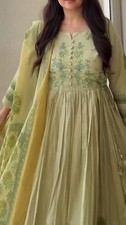 Women's Pure Cotton Embroidered Anarkali Kurta Pant Dupatta Set Ethnic Festive