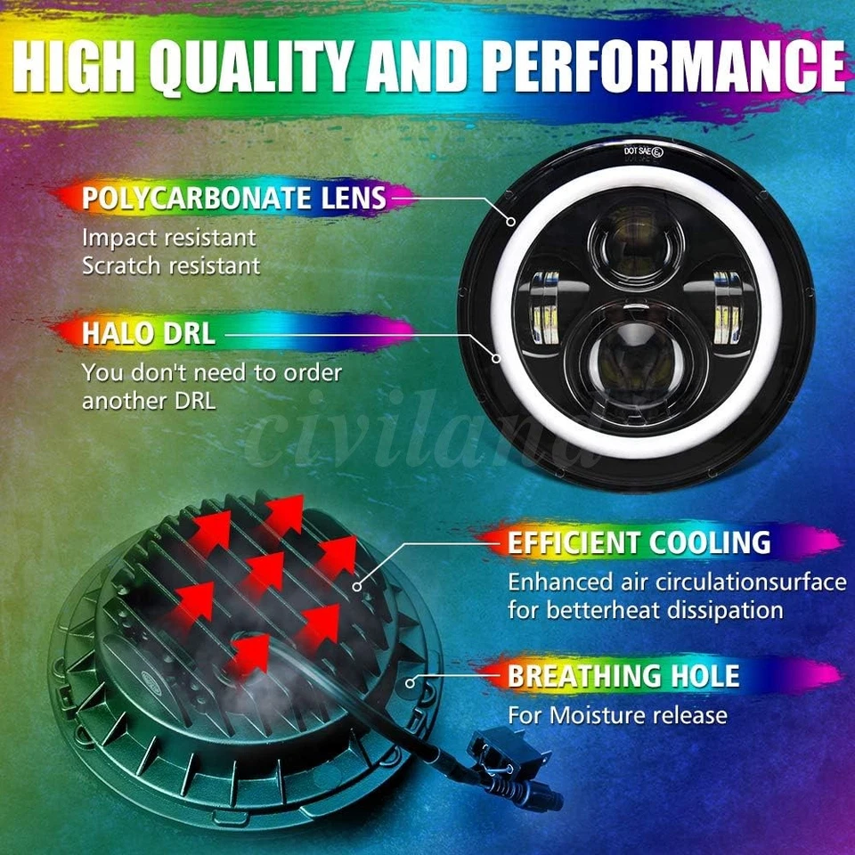 Remote 7inch Round LED Headlights RGB Halo DRL Light for Chevy C10 C20 Pickup Foto 4 de 4