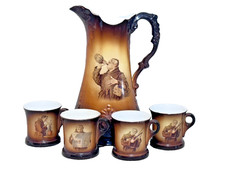 Antiguo juego de jarra Warwick China con 4 tazas jarra jarra jarra fraile monje
