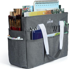 Craft Organizer Tote Bag, Large Art Storage Caddy with Multiple Pockets, Gray Se