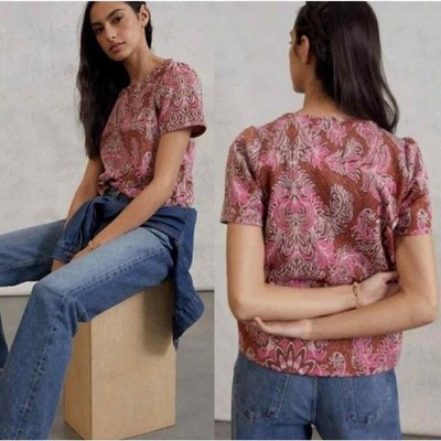 by Anthropologie Demeter Paisley Top size M Medium Short Sleeve