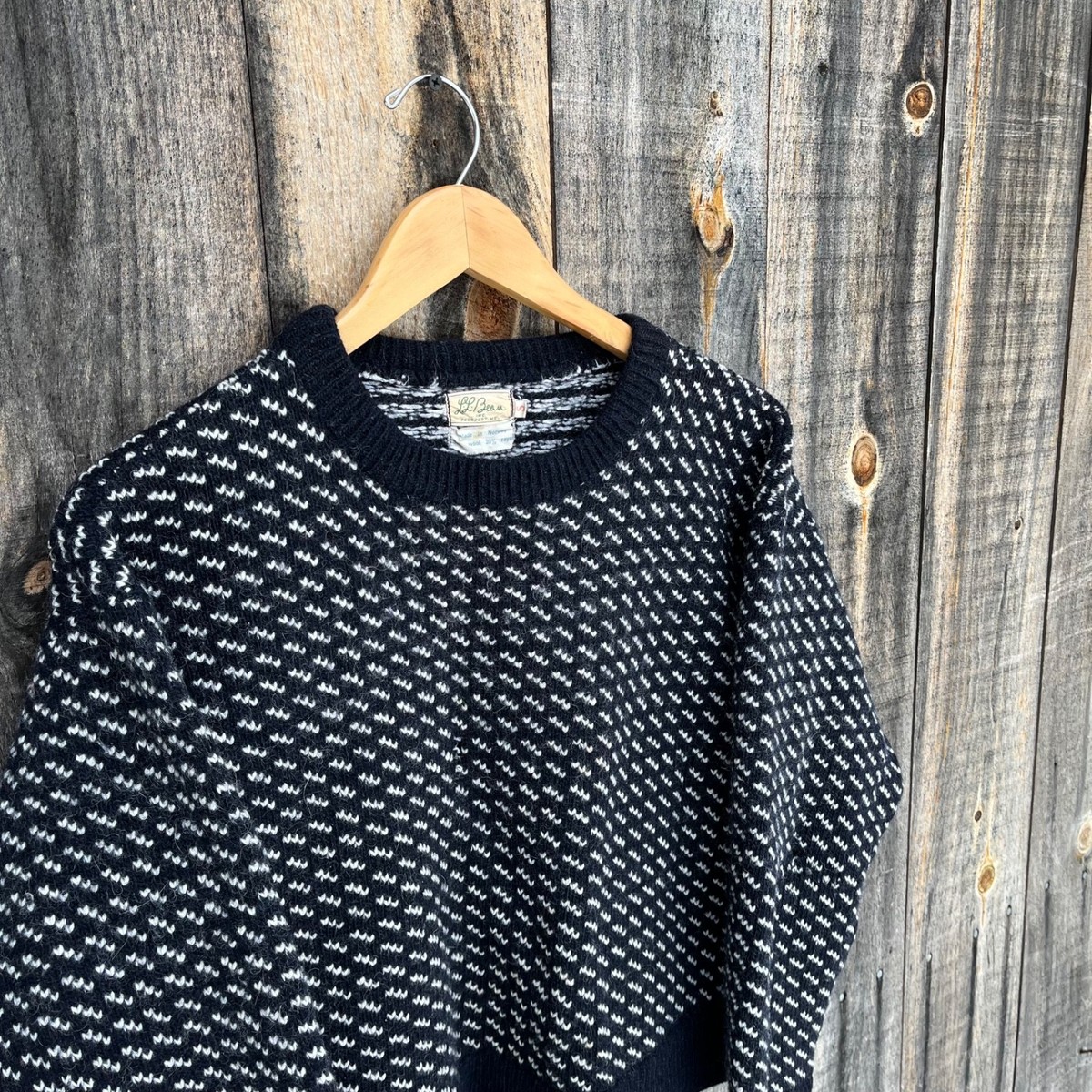 LL Bean Birdseye Sweater Size Small Script Vintage Wool Knit 