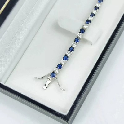 9ct Round 4mm Lab Created Diamond Sapphire Tennis Bracelet 14K White Gold Plated