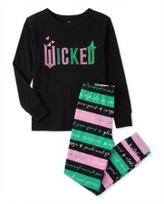 Wicked Girl's Elphie and Glinda Pink and Green Long-Sleeved Cotton Pajama Set