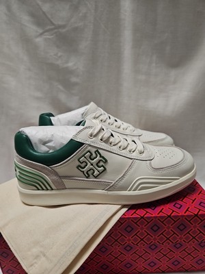 Tory Burch Clover Court Sneaker New Ivory Forest Green  Size 7 MSRP$248