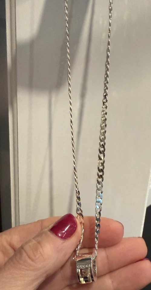 Collar de plata de ley GUCCI G recortado nuevo en caja 16" Foto 2 de 4