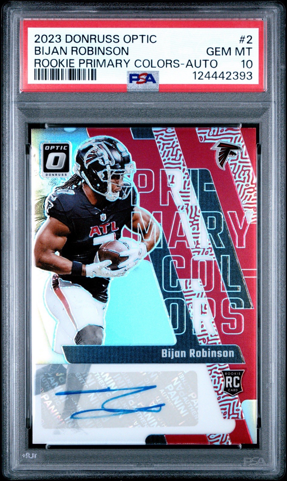 2023 Donruss Optic Primary Colors Bijan Robinson #2 Autographs /25 (AU, MEM, RC)