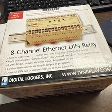 Digital Loggers DIN rail Relay 8 channel 10/100 ethernet 9-24v ac/dc power SPDT