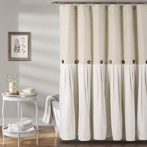 Linen Button Shower Curtain, 72" W x 84" L, Linen - Rustic Extra Long Shower ...