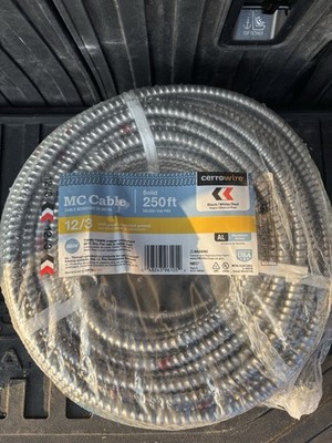  12/3 MC Cable Copper Wire Armored Cable 250ft Electrical Black White Red Green