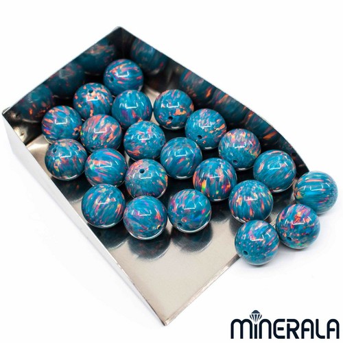 FIRE TURQUOISE SYNTHETIC LAB CREATED OPAL ROUND 3mm-10mm BEADS WP00297 - Picture 4 of 8