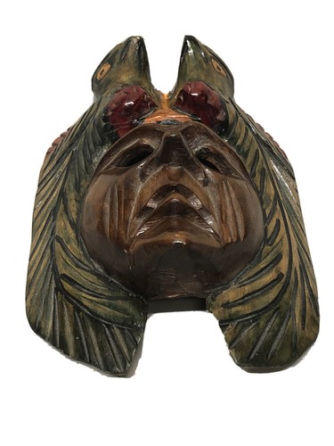 Mexican/Central American Decorative 9" Wooden Mask Wall Hanging Birds - Picture 4 of 7
