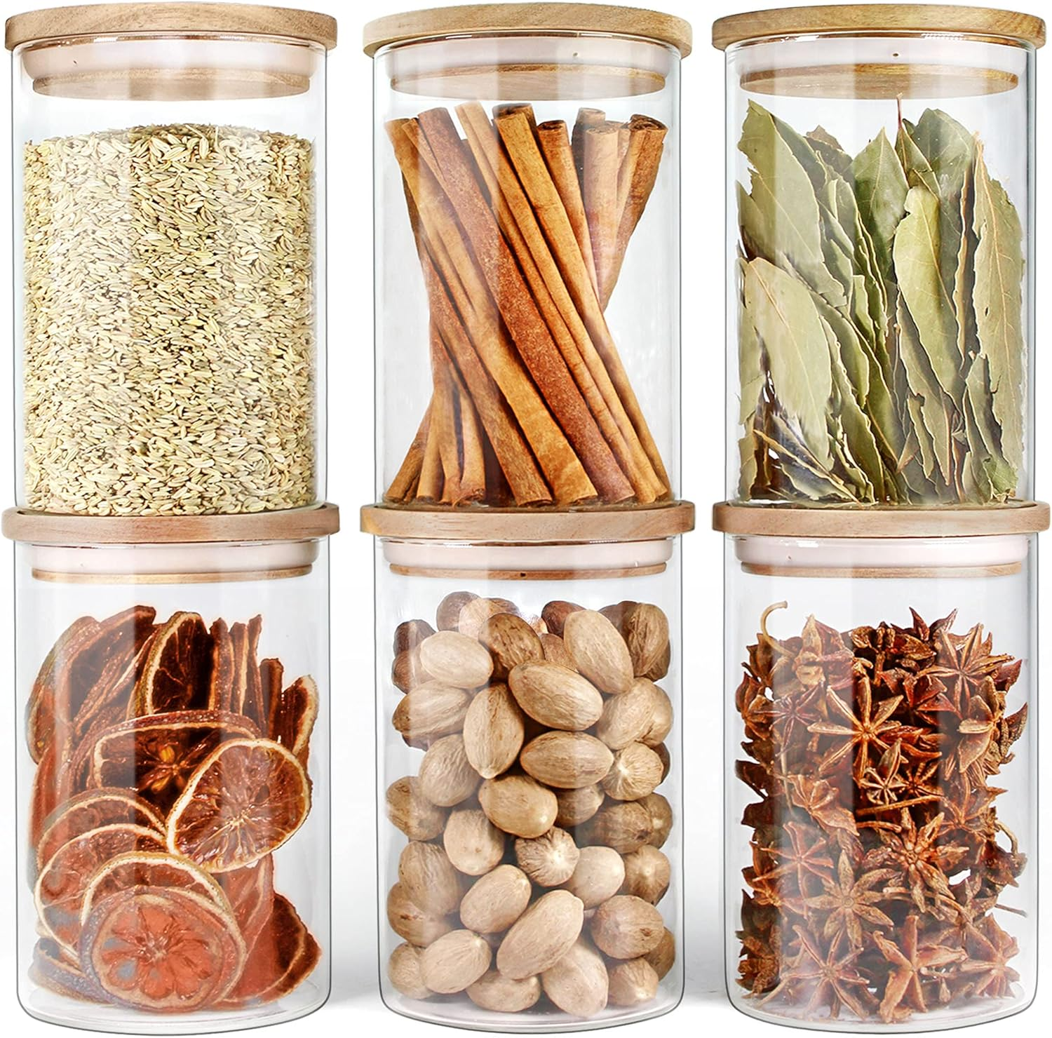 Glass Jars with Airtight Lids and Wooden Canisters for Storage