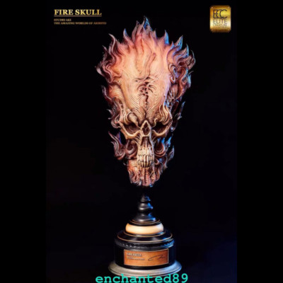 ECC Studio Akihito Ikeda Flame Skull Resin Painted Collection Statue In Stock