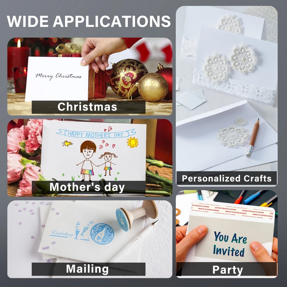 Sobres de invitación blancos 5,25"x7,25" A7 sobre auto sellado 5X7 para tarjetas 50PK Foto 2 de 4