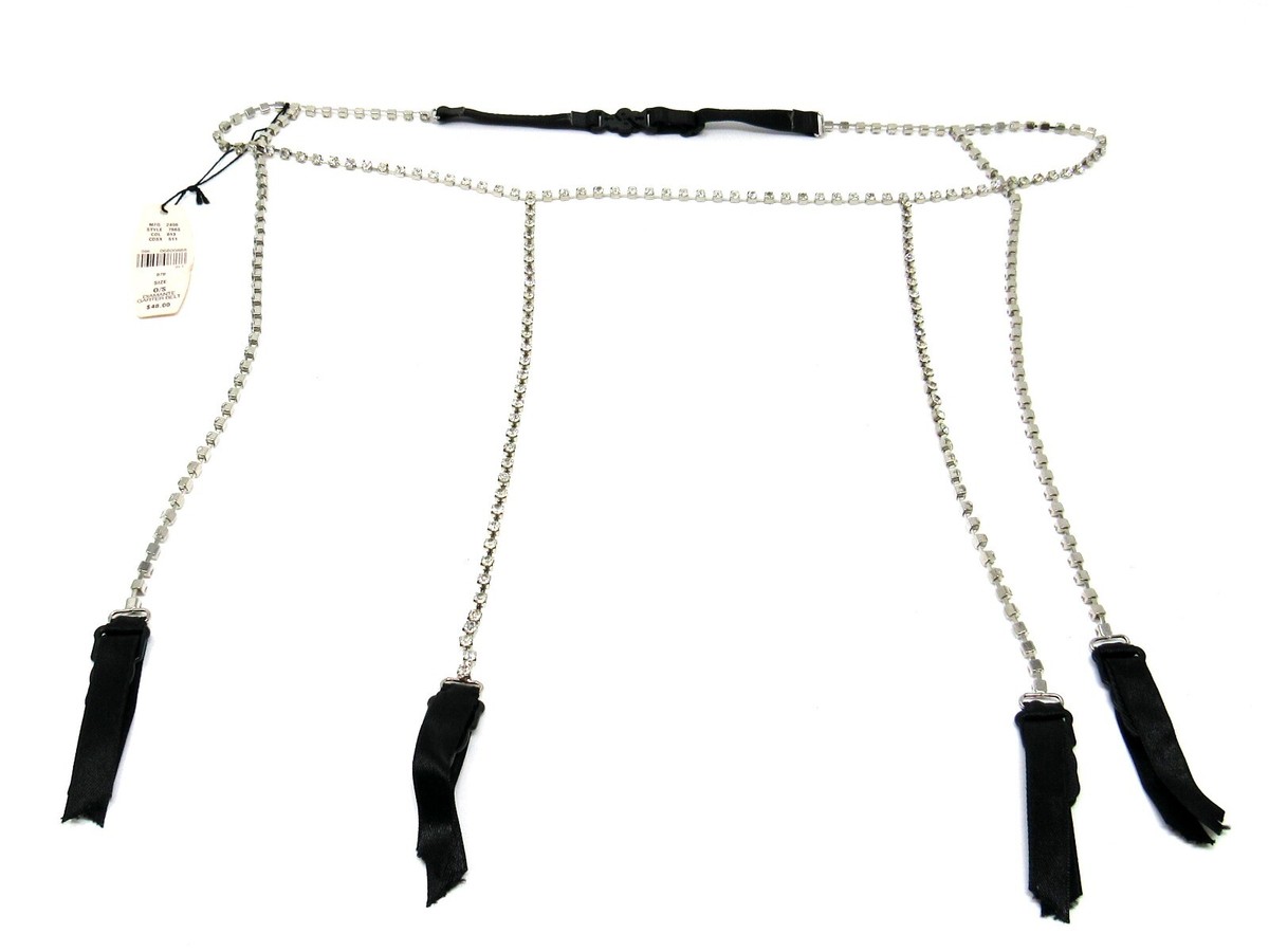 Victoria's Secret Diamante Garter Belt Black Silver Rhinestone Adjustable  NWT