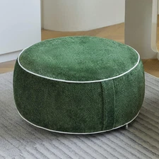 Stuffed Pouf Ottoman, 21X10 Inches Chenille Ottoman with Inflatable PVC Liner, F
