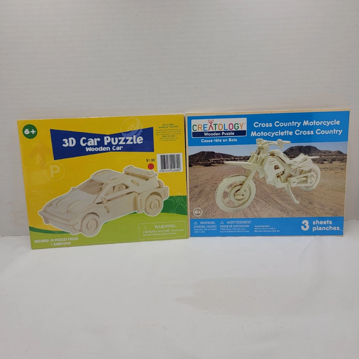 2 Lot Wooden Puzzles Creatology Car Crafts Arts Sandpaper Toy
